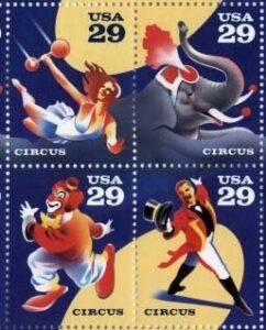 circus set of 4 stamps x 29 cent us postage stamps scot #2750-53