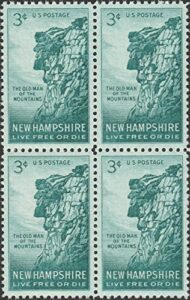 old man of the mountains new hampshire scott #1068 plate block of 4 x 3¢ us postage stamps