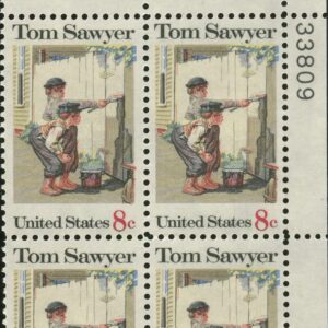 US 1972 Postal Stamps, Tom Sawyer, S# 1470, PB of 4 8 Cent Stamps