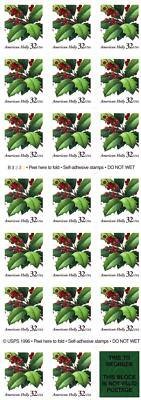 Christmas Holly 20 x 32 Cent US Stamps 3177 NEW 1997 by USPS; US Post Office Dept; US Stamps