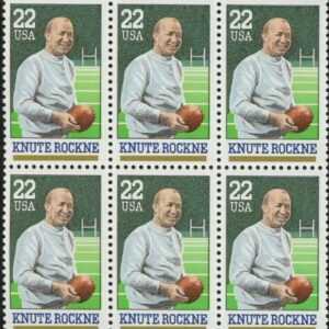 KNUTE ROCKNE ~ NOTRE DAME FOOTBALL #2376 Block of 6 x 22 US Postage Stamps