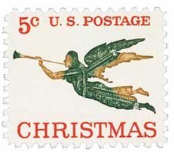 #1276 - 1965 5c christmas angel postage stamp numbered plate block (4) by us postal service