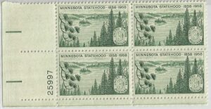 1958 plate block minnesota us stamp scott #1106