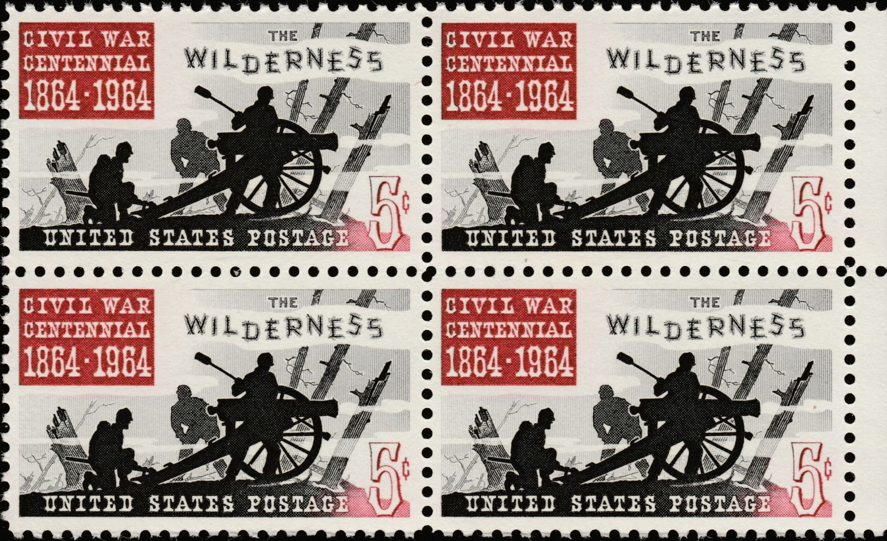 Wilderness Battle Civil War Scott #1181 Block of 4 x 5¢ US Postage Stamps