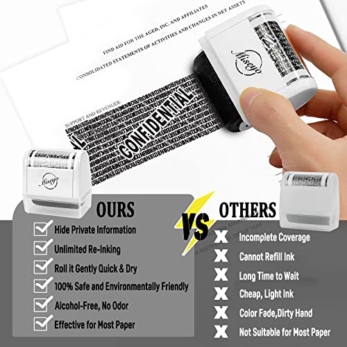 Miseyo Identity Theft Protection Roller Stamp Set - White (6 Refill Ink Incleded)