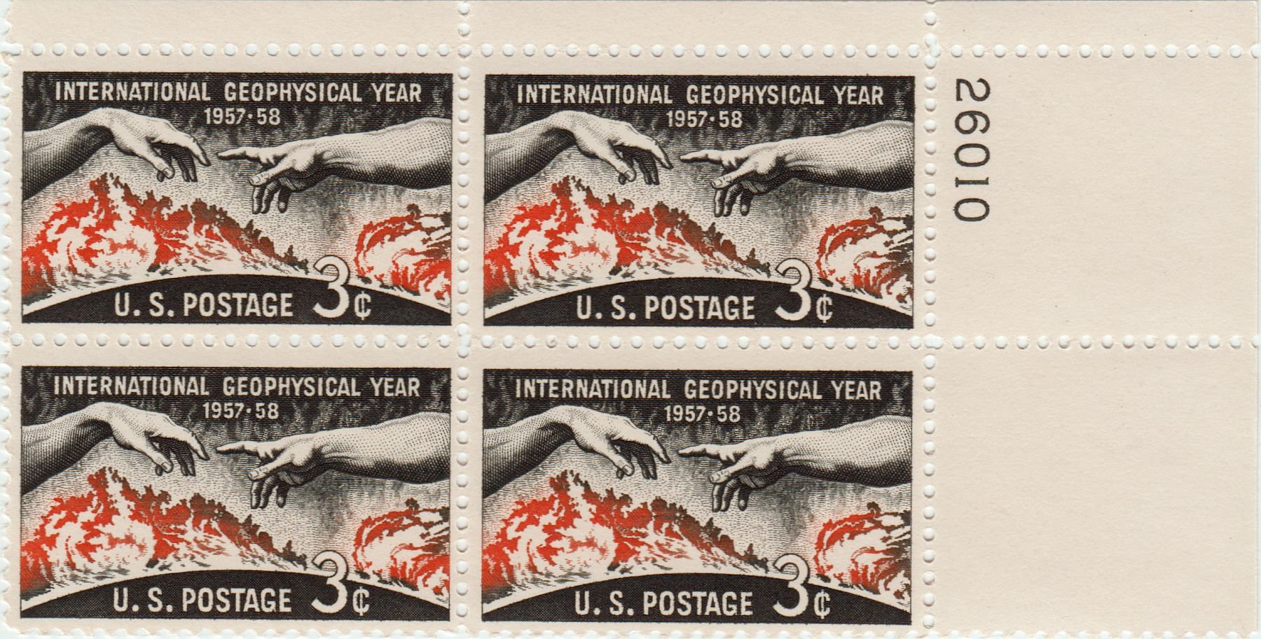 1958 4 X 3¢ International Geophysical Year Postage Stamp Scott #1107