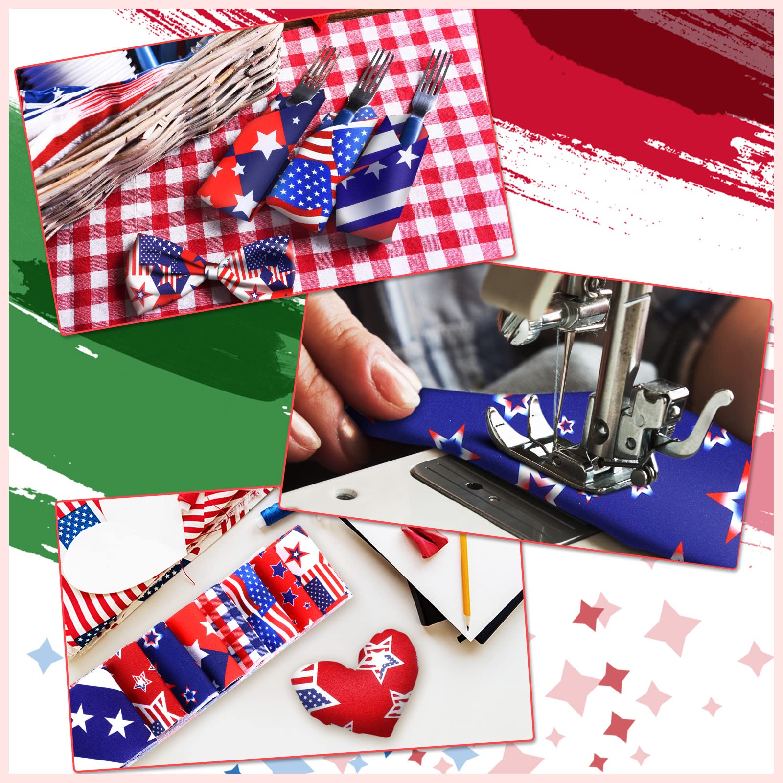 40 Pcs 4th of July Jelly Fabric 2.6 x 40" American Flag Precut Fabric Strips for Quilting Red White and Blue Roll up Patchwork Fabric for Independence Day DIY Sewing Handmade, 8 Styles