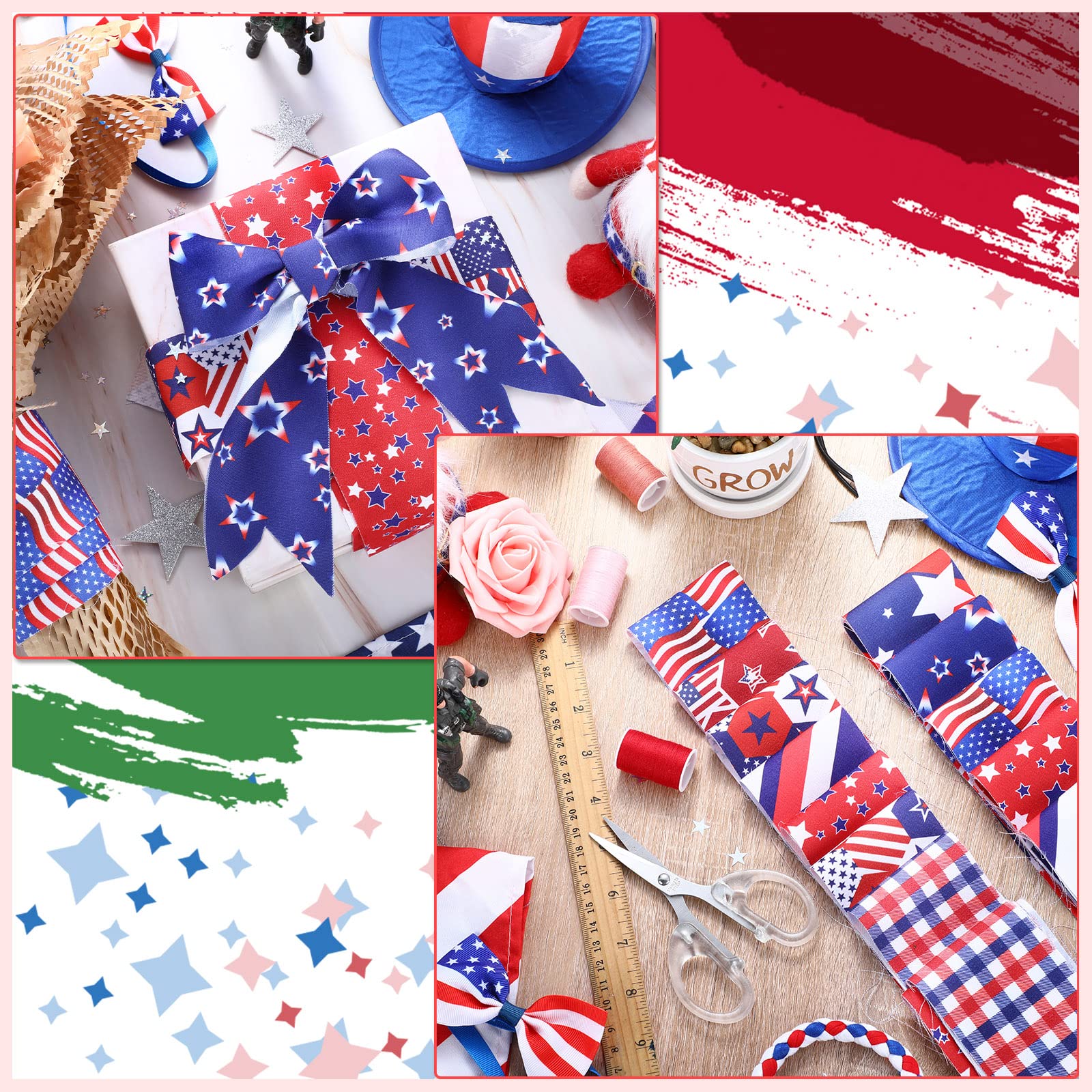 40 Pcs 4th of July Jelly Fabric 2.6 x 40" American Flag Precut Fabric Strips for Quilting Red White and Blue Roll up Patchwork Fabric for Independence Day DIY Sewing Handmade, 8 Styles