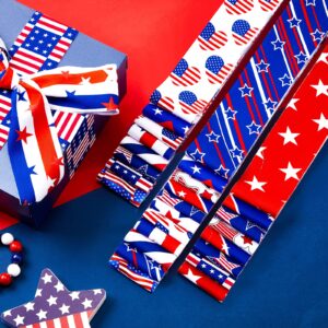 60 Pcs Cotton Jelly 4th of July Fabric Roll Independence Day Fabric Strips Cotton Jelly Fabric Patriotic Quilting Fabric Roll for Sewing DIY Patchwork, 12 Styles