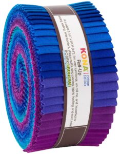 robert kaufman kona cotton solids peacock roll up 2.5" precut cotton fabric quilting strips jelly roll assortment ru-770-40