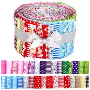 40 pcs floral cotton fabric patchwork roll cotton quilting fabric roll up cotton fabric quilting strips 2.55 inch precut patchwork roll for craft sewing diy crafts (stripe floral)