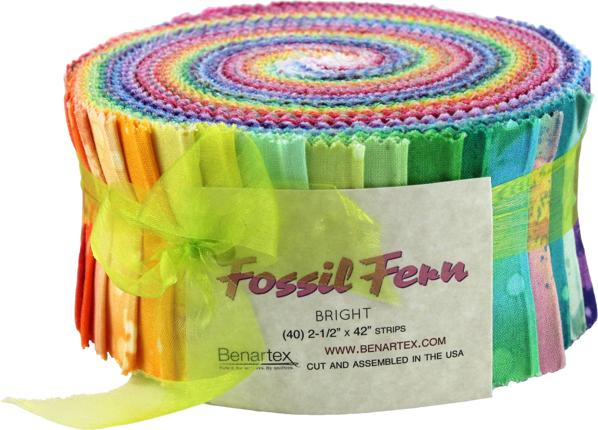 Fossil Fern Brights Pinwheel 40 2.5-inch Strips Jelly Roll by Benartex