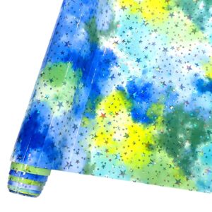 hyang holographic rainbow smudges stars pu faux leather 1 roll 12"x53"(30cmx135cm), faux leather very suitable for crafts making leather earrings, bows, handbag ，sewing (type 4)