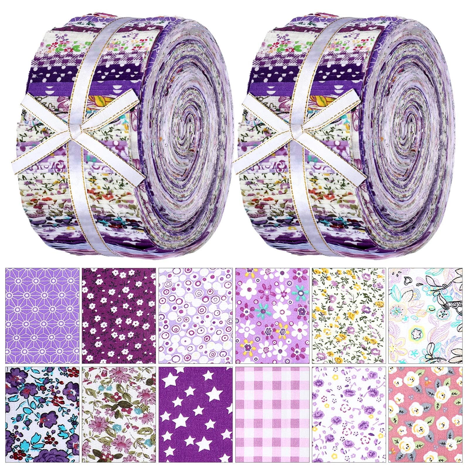 Ganeen 100 Pcs Cotton Fabric Patchwork Quilting Strips 2.56 Inch Precut Patchwork Roll Japanese Style Cotton Fabric Quilting Fabric Strips Craft for DIY Craft Sewing (Exquisite Floral)