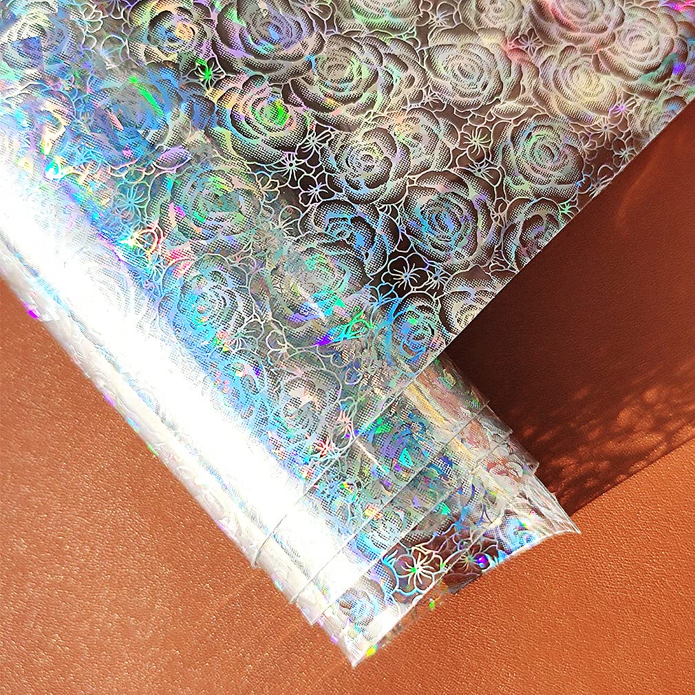 HYANG Transparent Rose PVC Super Clear Holographic Vinyl Faux Leather Sheets 1 Roll 12" x 53" (30cm x 135cm) for DIY Bows Earrings Bags DIY Crafts Making