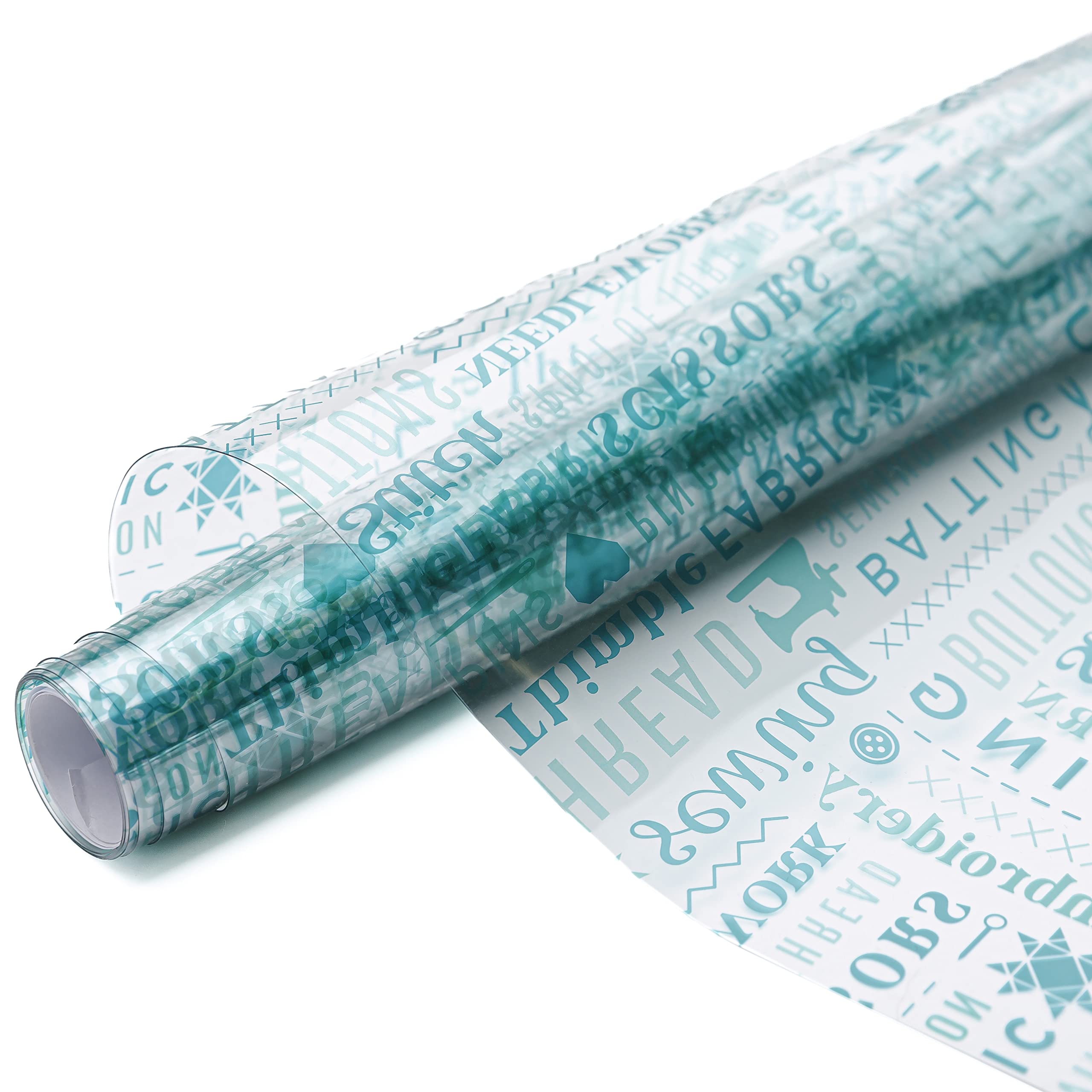 Missouri Star Printed Vinyl Roll 15” x 35” - Sewable Plastic Fabric for Making Tote Bags, Purses, and Craft Projects - Clear PVC Vinyl with Sewing Words