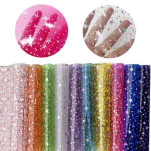 xht 10 pcs sparkle pvc vinyl fabric, 8.3"x11.8" clear laser star printed waterproof jelly vinyl for hair bows earrings crafts