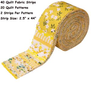 Nodsaw 40 Pcs 2.5-inch Jelly Roll Fabric Strips for Quilting, 100% Cotton Fabric Jelly Rolls, Yellow Series
