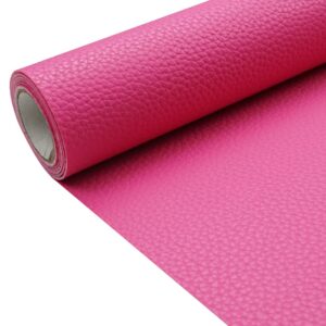 Hot Pink Litchi Texture PU Fabric Leather 11.8x53.14 Inch（30x135 CM） 1.13mm Thick Faux Synthetic Leather Material for Upholstery Crafts, DIY Sewings, Sofa, Handbag, Earrings, Hair Bows Decorations