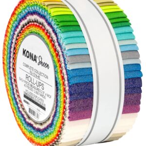 Kona Cotton Solids Sheen Roll Up 40 2.5-inch Strips Jelly Roll Robert Kaufman Fabrics RU-1014-40, Assorted, 2.5 Inches