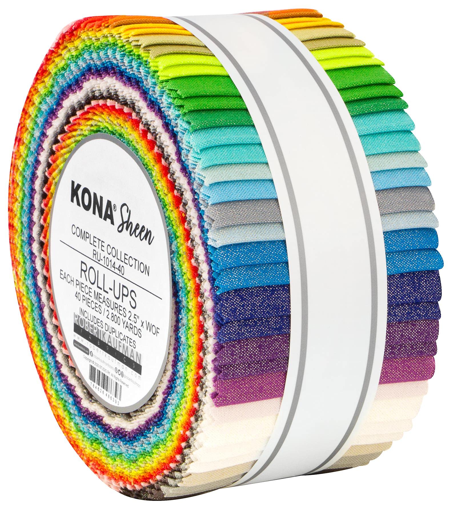 Kona Cotton Solids Sheen Roll Up 40 2.5-inch Strips Jelly Roll Robert Kaufman Fabrics RU-1014-40, Assorted, 2.5 Inches