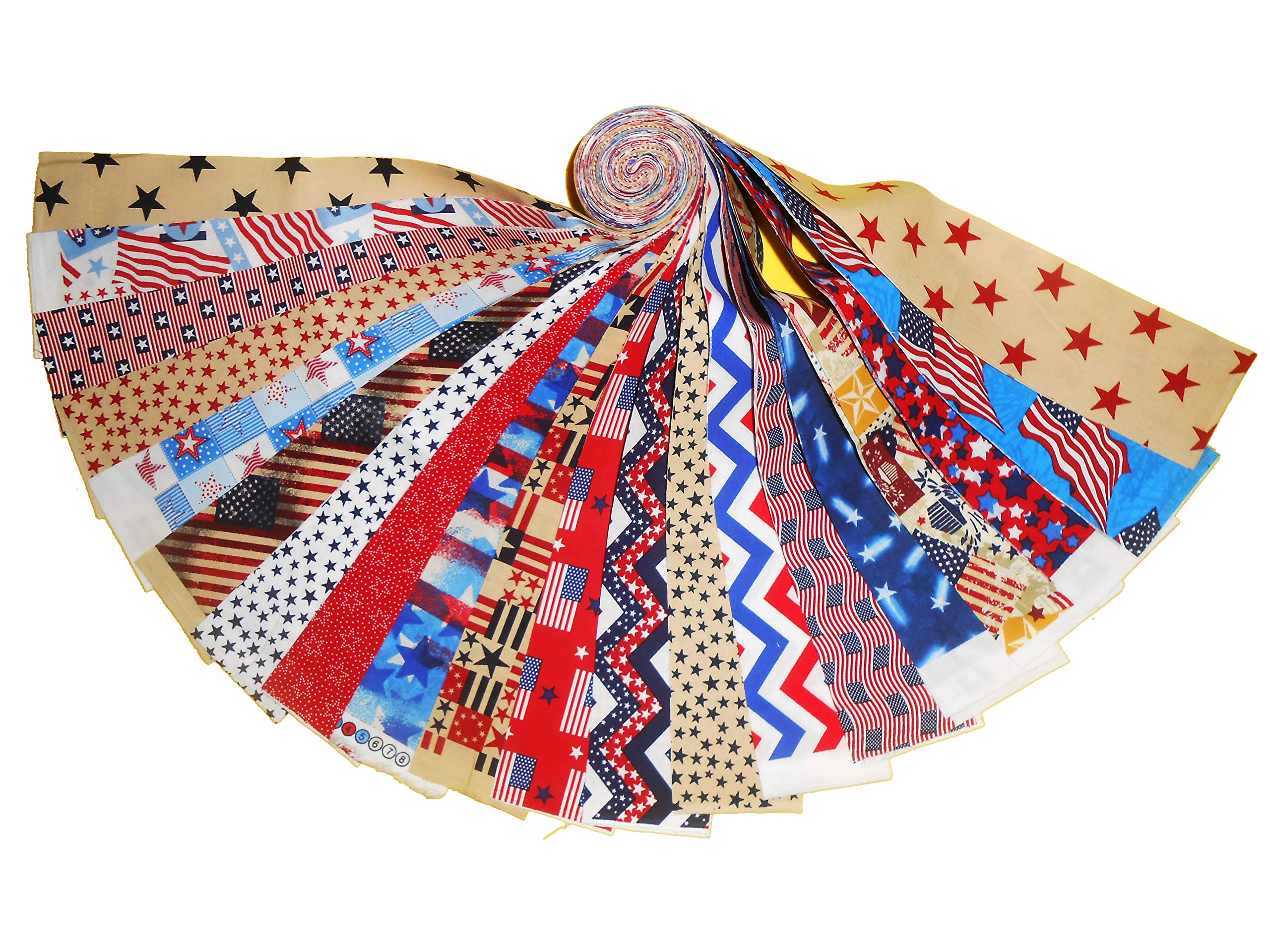 20 2.5" Patriotic Jelly Roll/20 Different - 1 of Each Prints WOF #2