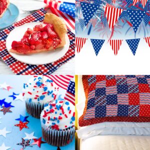 Whaline 10Pcs Patriotic Cotton Fabric Bundles Red Blue White Plaid Stripe Star Printed Fat Quarters Quilting Patchwork Squares Sewing Fabrics for DIY Handmade Crafting Home Party Decor, 10 x 10 Inch