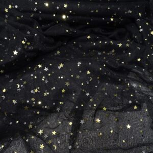 Honbay 5.5x1.7Yards Glitter Star Moon Sequin Tulle Net Yarn for Background Decoration or DIY Crafts Making (White) (Black)