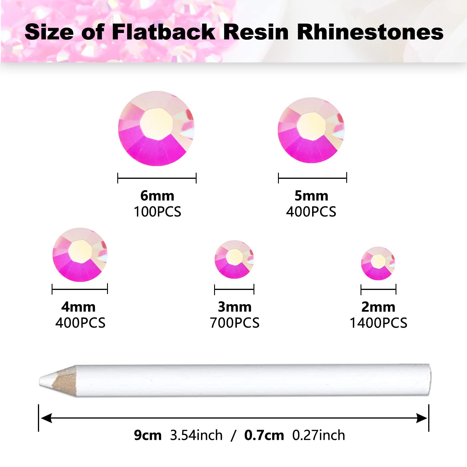 Briskbloom 3000PCS Resin Flatback Rhinestone, 2mm 3mm 4mm 5mm 6mm Hot Pink AB Flatback Jelly Resin Rhinestones for Tumblers, Mugs, Bottles, Craft Decoration, Loose Bling Glitter Gem Stone, Rose AB