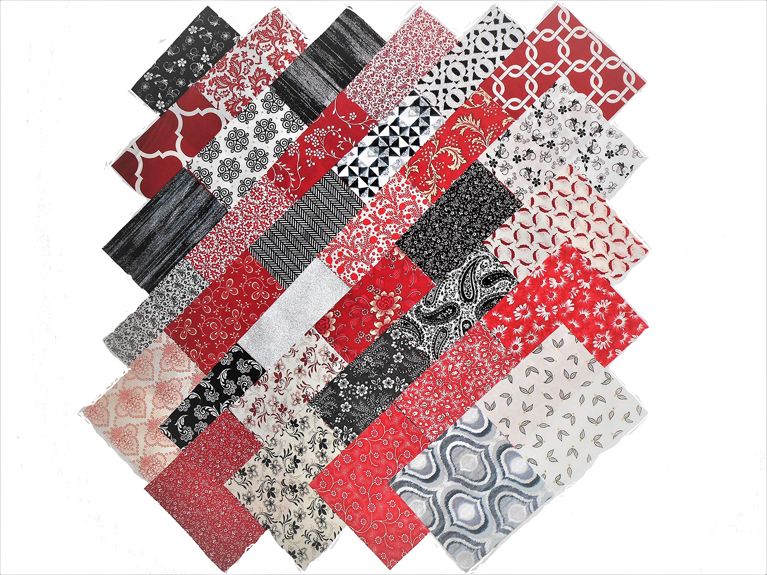 34-10 x 10 inch Quilting Layer Cake Squares Red/Black/White - No DUPES!!!