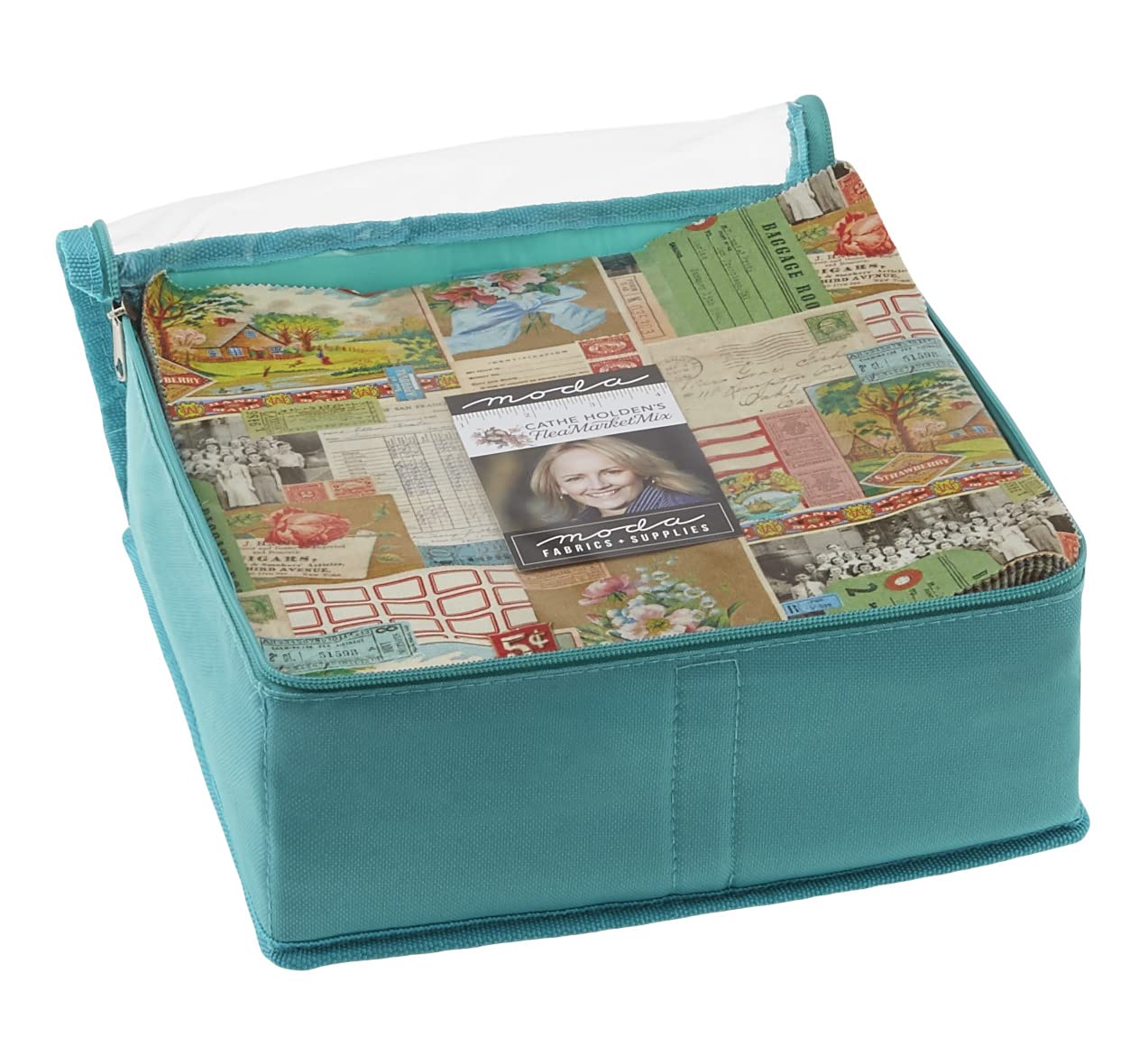 Missouri Star Storage Bag for Precut Fabrics for Quilting Sewing Box Organizer Holds Fat Quarters, Charm Packs, Layer Cakes Canvas Carrying Case with Removable Dividers, Small Aqua (NOT4996)