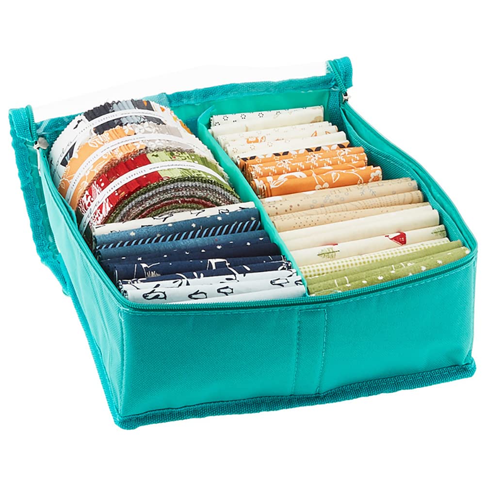 Missouri Star Storage Bag for Precut Fabrics for Quilting Sewing Box Organizer Holds Fat Quarters, Charm Packs, Layer Cakes Canvas Carrying Case with Removable Dividers, Small Aqua (NOT4996)