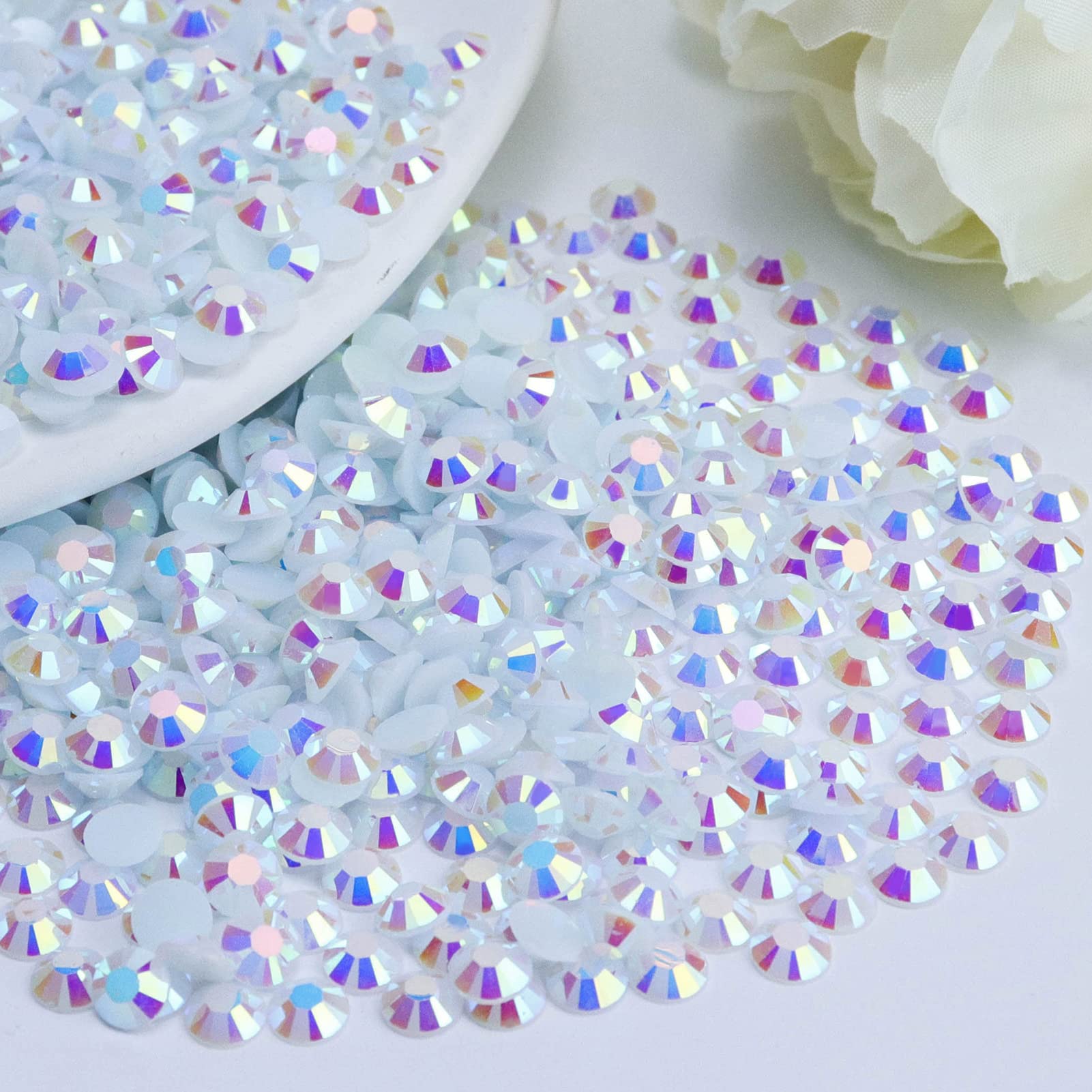 Briskbloom 3000PCS 2mm Resin Flatback Rhinestone, Pure White AB Flatback Jelly Resin Rhinestones for Mugs, Bottles, Tumblers, Craft Decoration, Loose Bling Glitter Diamond Stone