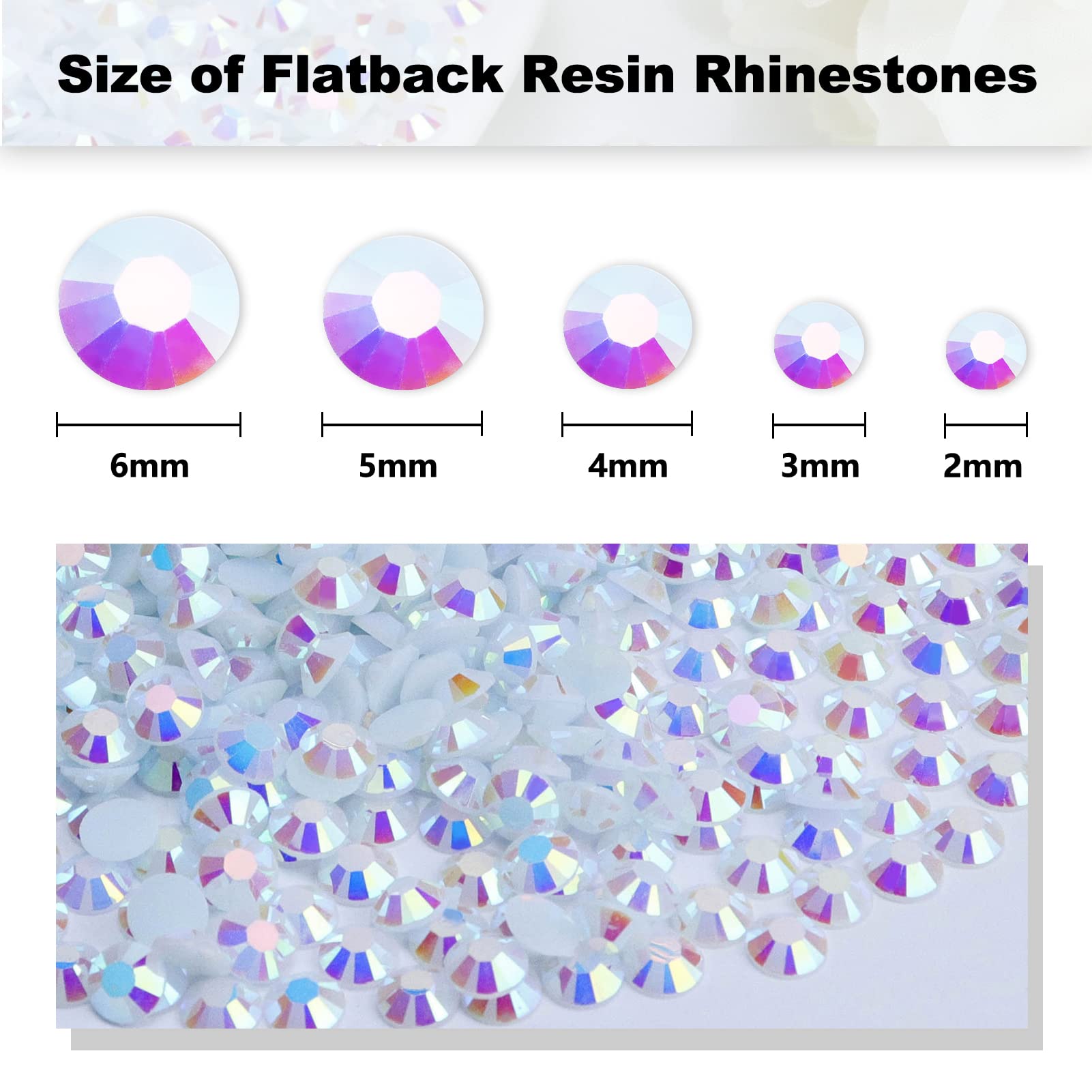 Briskbloom 3000PCS 2mm Resin Flatback Rhinestone, Pure White AB Flatback Jelly Resin Rhinestones for Mugs, Bottles, Tumblers, Craft Decoration, Loose Bling Glitter Diamond Stone