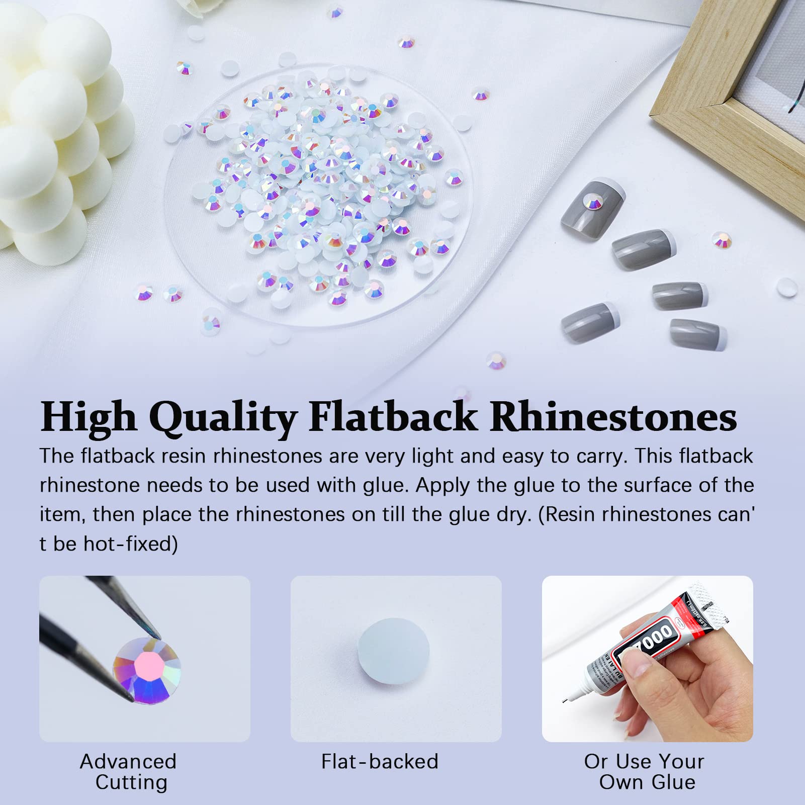 Briskbloom 3000PCS 2mm Resin Flatback Rhinestone, Pure White AB Flatback Jelly Resin Rhinestones for Mugs, Bottles, Tumblers, Craft Decoration, Loose Bling Glitter Diamond Stone