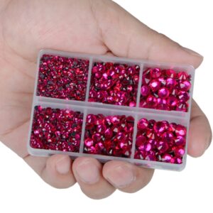 LPBeads 6400 Pieces Pink and Fuchsia Hotfix Rhinestones Flat Back 5 Mixed Sizes Crystal Round Glass Gems with Tweezers and Picking Rhinestones Pen