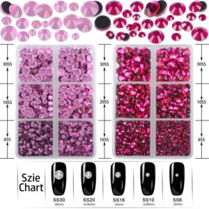 LPBeads 6400 Pieces Pink and Fuchsia Hotfix Rhinestones Flat Back 5 Mixed Sizes Crystal Round Glass Gems with Tweezers and Picking Rhinestones Pen