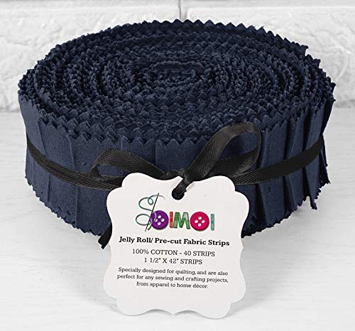 Soimoi 40Pcs Solid Dark Blue Precut Fabrics Strips Roll Up 1.5 Inches Cotton Jelly Rolls for Quilting