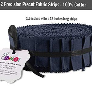 Soimoi 40Pcs Solid Dark Blue Precut Fabrics Strips Roll Up 1.5 Inches Cotton Jelly Rolls for Quilting