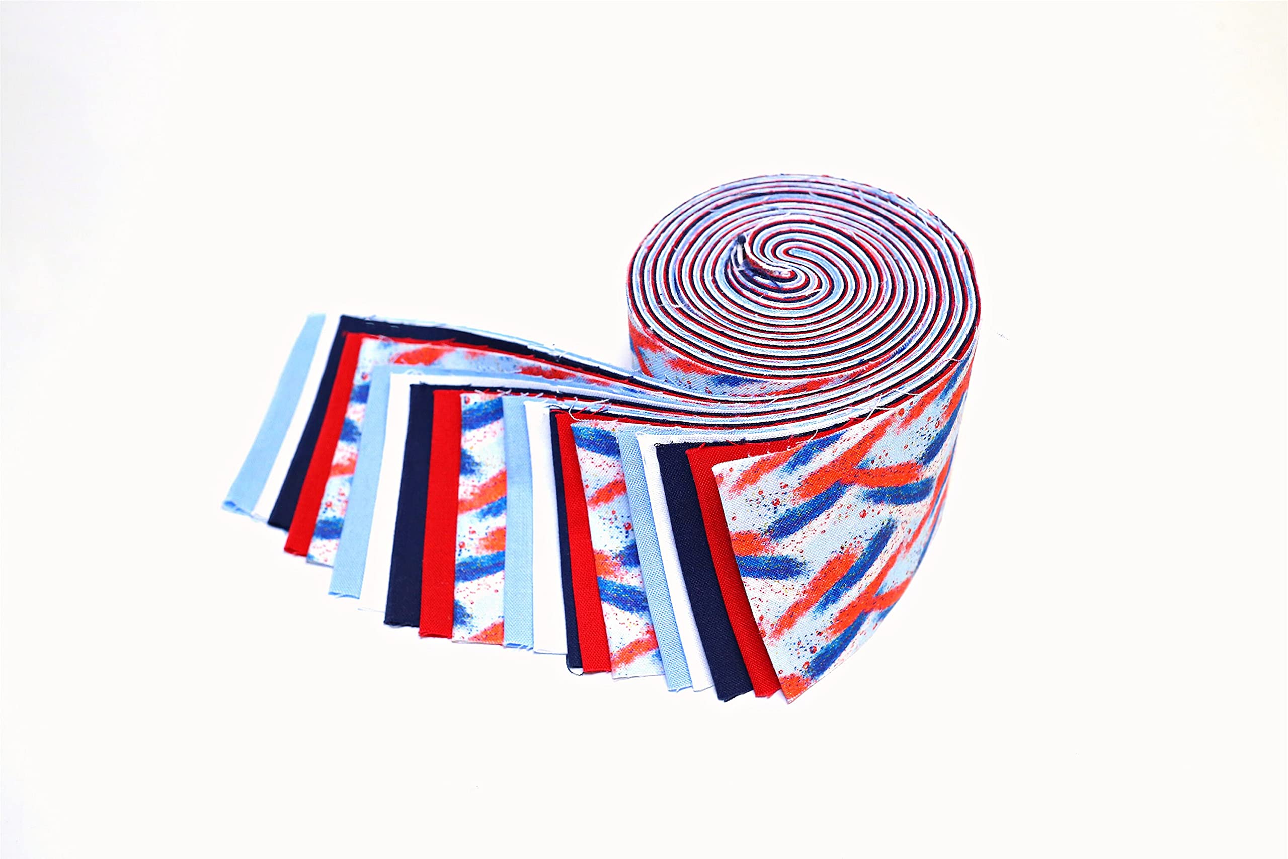 AbsoluteBestChoice 2.5 inch RED White and Blue Jelly Roll 100percent Cotton Fabric Quilting 20 pre Cut Strips, Multicolor, 2.5 Inches