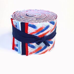 AbsoluteBestChoice 2.5 inch RED White and Blue Jelly Roll 100percent Cotton Fabric Quilting 20 pre Cut Strips, Multicolor, 2.5 Inches