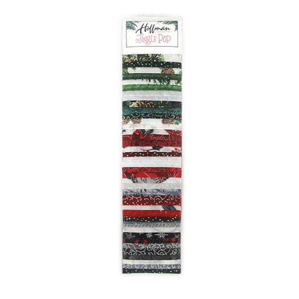 Hoffman Jingle Pop 10 Winter Christmas Holiday Silver Metallic 2.5" Strips Roll-Up Fabric Bundle Quilter's Cotton Precuts (JP10-28-SILVER) M494.45