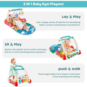 VATOS Baby Play Gym, Baby Learning Walker Activity Gym Mat with Play Piano, 4 in 1 Einstein Play Mat with Musical Lights Rattle Teething Toys, Best Gift for Baby Toddler Infants 3 6 9 12 Months