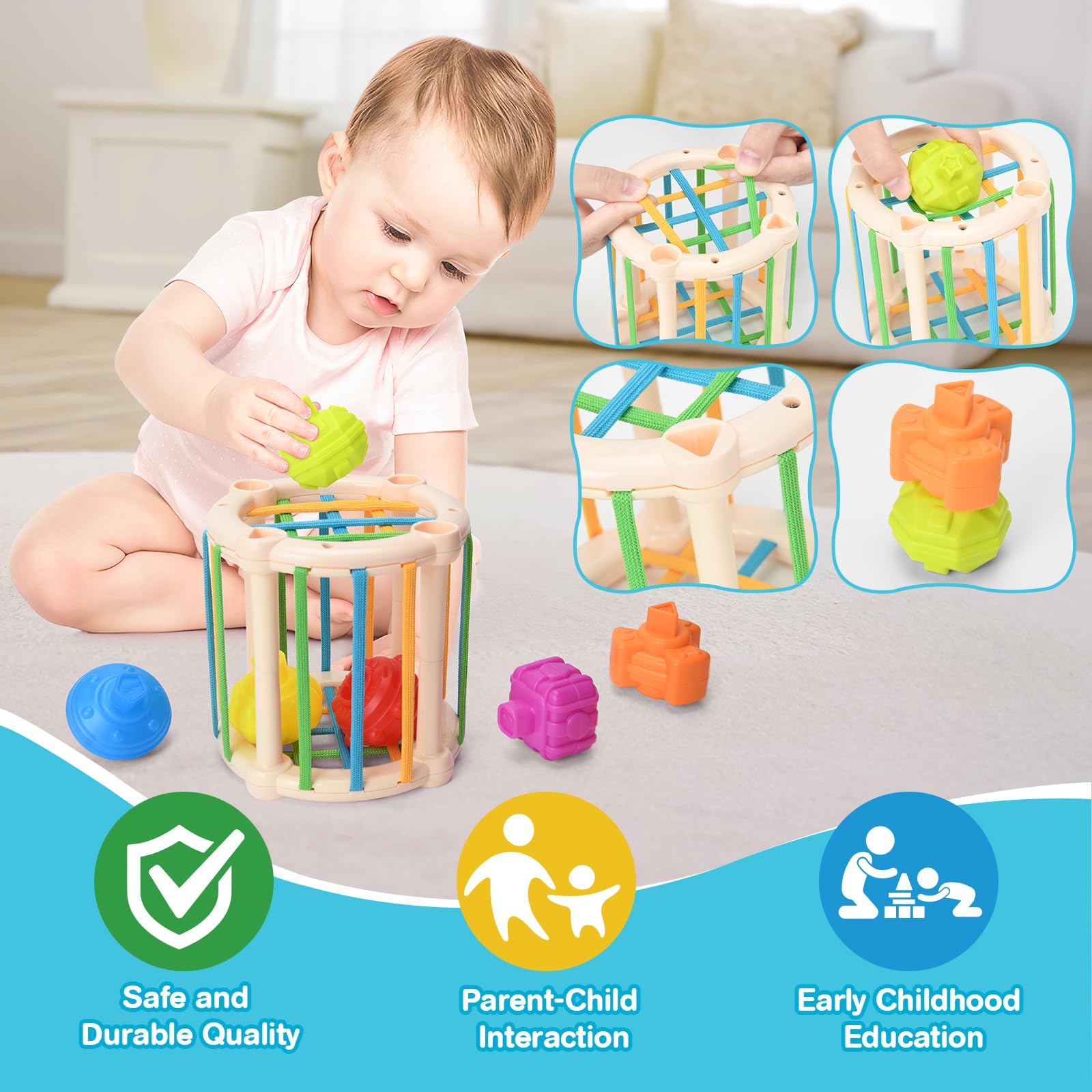 Balnore 6 in 1 Baby Toys 6 to 36 Months, 26pcs Montessori Toy, Identification Cloth Book, Infant Gifts Play Set Kids Sensory Learning Activity Infant Bath Time Fun for 1-4 Year Old Birthday Box