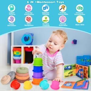 Balnore 6 in 1 Baby Toys 6 to 36 Months, 26pcs Montessori Toy, Identification Cloth Book, Infant Gifts Play Set Kids Sensory Learning Activity Infant Bath Time Fun for 1-4 Year Old Birthday Box