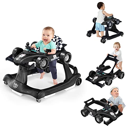 BABY JOY 4-in-1 Baby Walker, Foldable Activity Walker with Adjustable Height & Speed, Music, Lights, Anti-Rollover, Toddler Push Walker, Baby Walker with Wheels for Boys Girls 6-18 Months (Black)