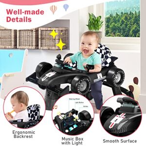 BABY JOY 4-in-1 Baby Walker, Foldable Activity Walker with Adjustable Height & Speed, Music, Lights, Anti-Rollover, Toddler Push Walker, Baby Walker with Wheels for Boys Girls 6-18 Months (Black)