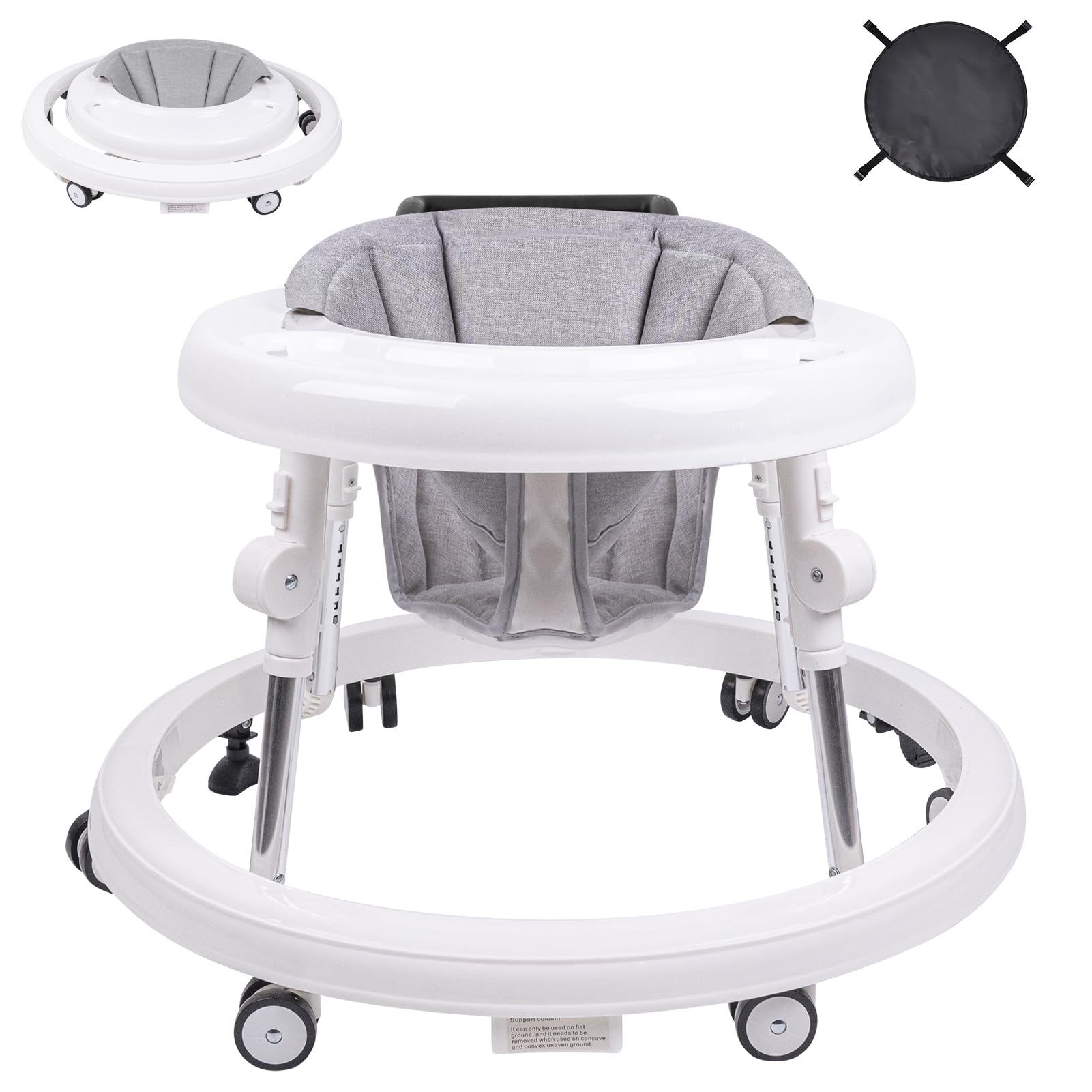 Baby Walker, Foldable 9-Gear Height Adjustable Baby Walker with Wheels, Infant Toddler Walker with Foot Pads, Anti-Fall Baby Walkers and Activity Center Bouncer Combo for Boys and Girls 6-24 Months…