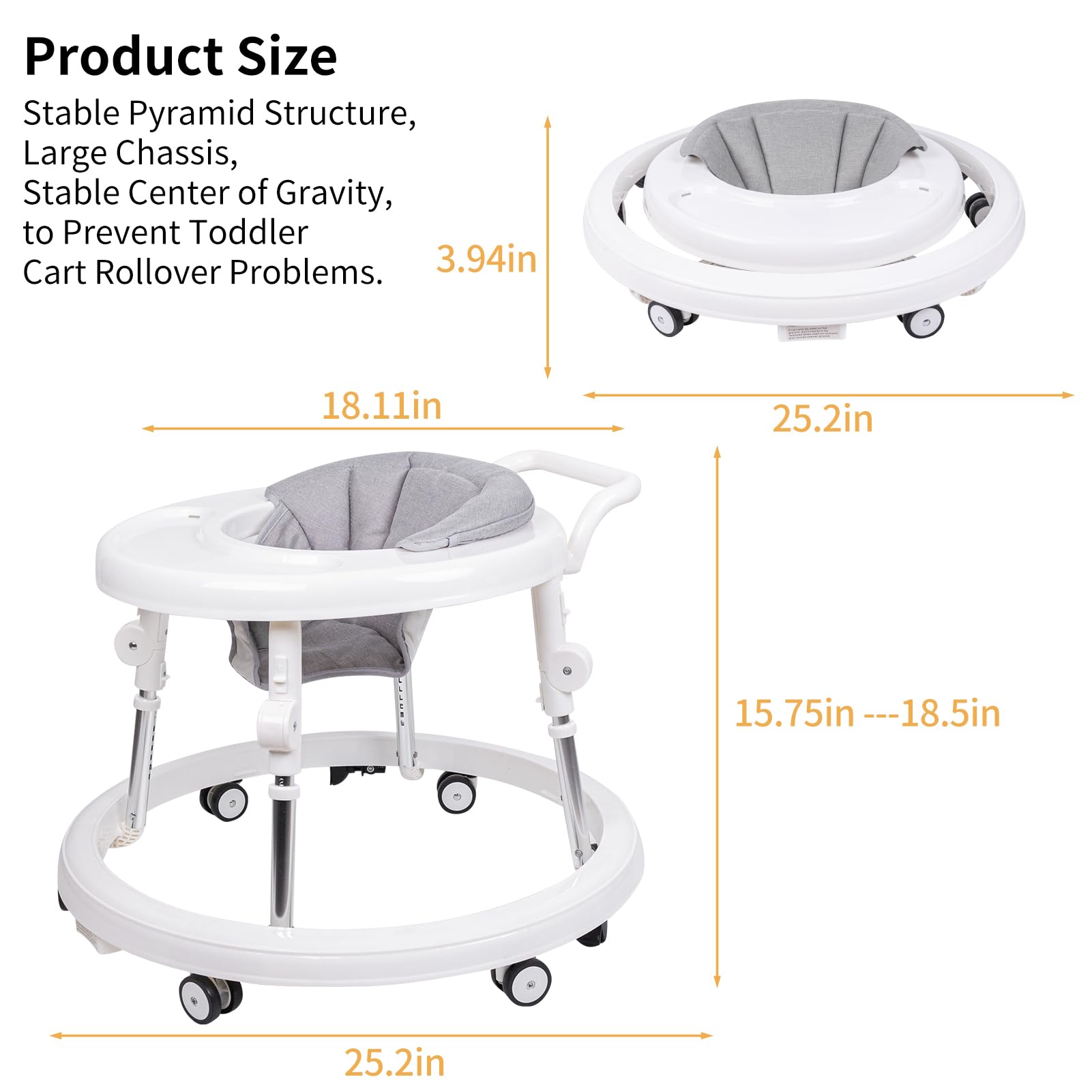 Baby Walker, Foldable 9-Gear Height Adjustable Baby Walker with Wheels, Infant Toddler Walker with Foot Pads, Anti-Fall Baby Walkers and Activity Center Bouncer Combo for Boys and Girls 6-24 Months…