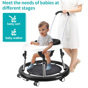Baby Walker with Wheels, 3 in 1 Activity Center with Mute Wheels Anti-Rollover, 9-Gear Height Adjustable Foldable Baby Walker for Boys and Girls from 6-18 Months with Push Handle, Footrest